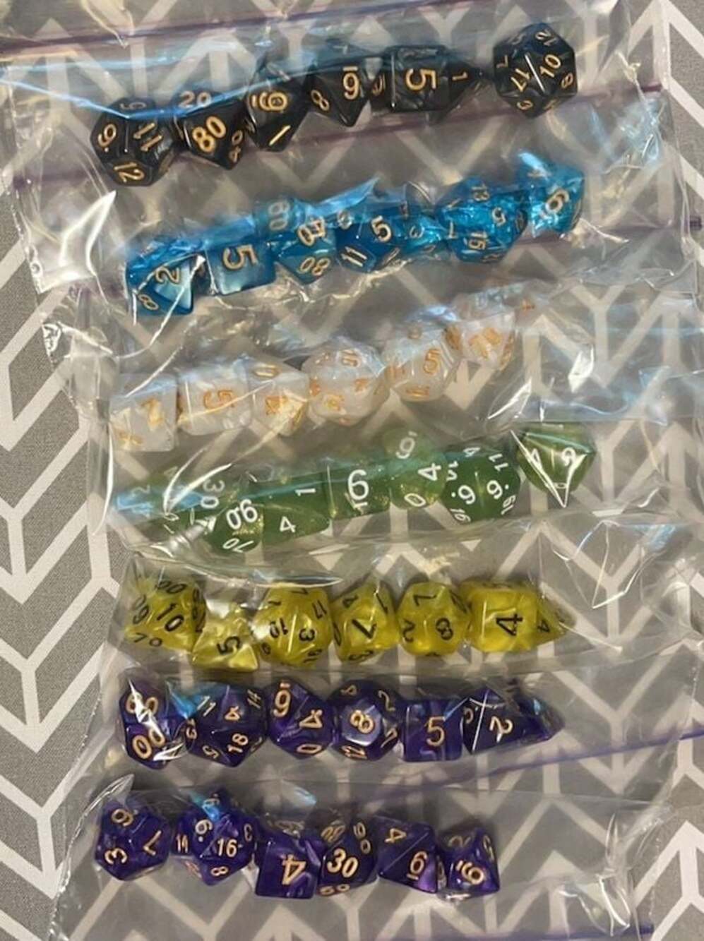 Lot of 6 Full Polyhedral Dice Sets D&D, RPG, 1-Incomplete set.
